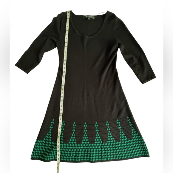 Nine West Black Green Knit SweaterDress S Fit & Flare Scoop Neck Retro Geometric - Picture 8 of 8